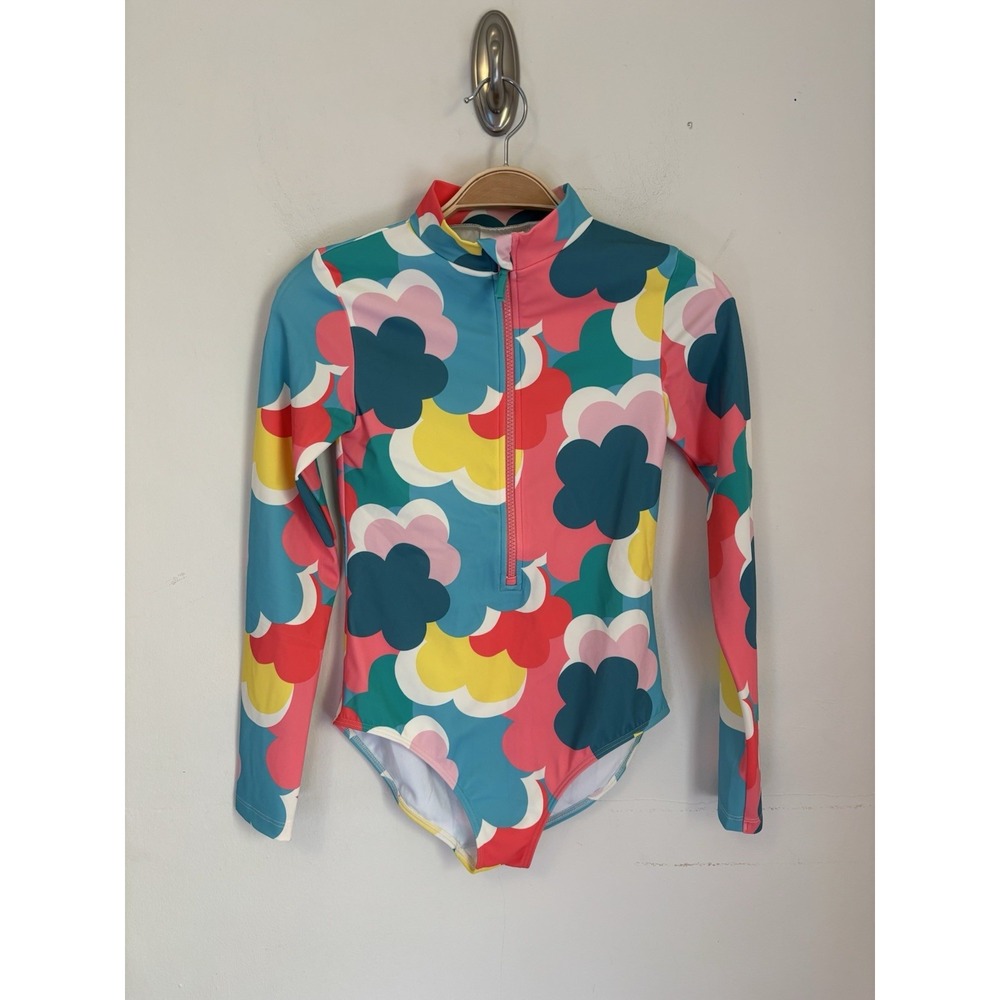 Mini Boden Swimsuit One Piece Rash Guard 11-12 Zip Up Long Sleeve Vacation